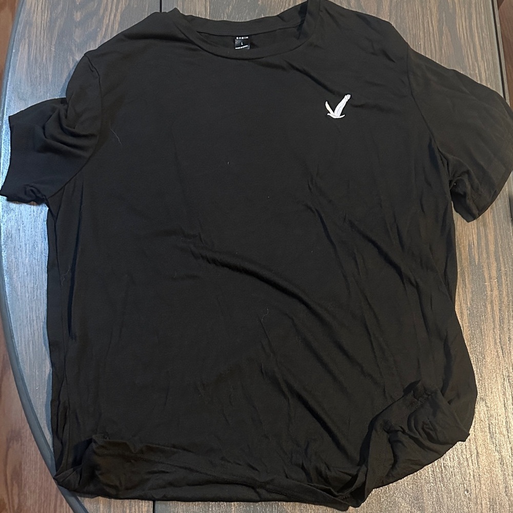 SHEIN Black Tee with White Bird Accent